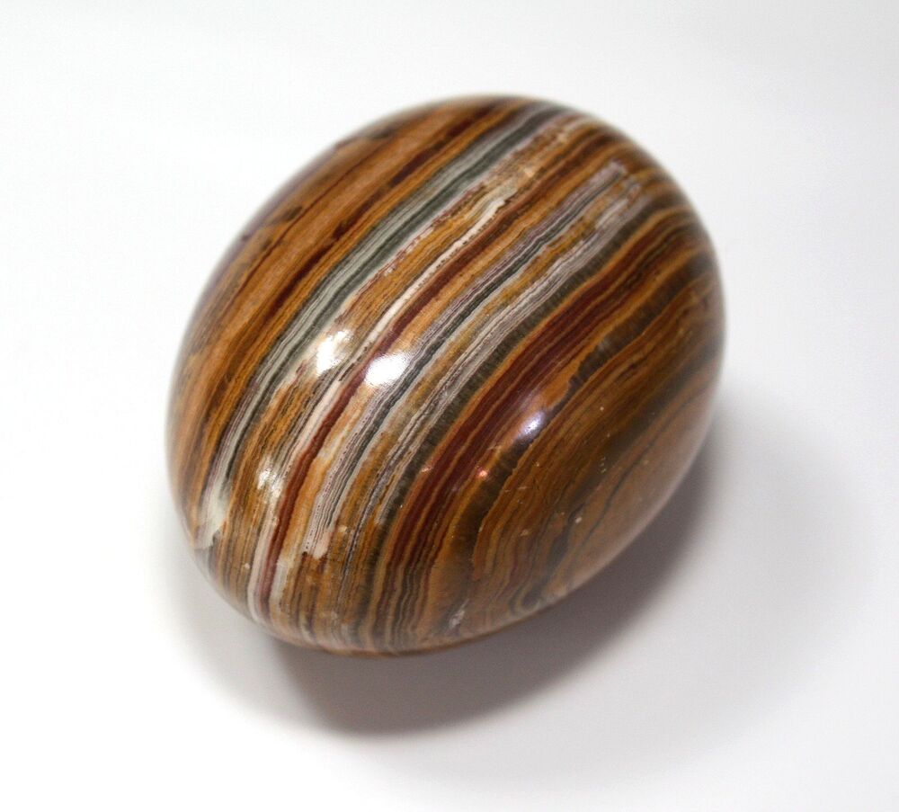Vintage brown beige banded jasper polished stone decorative display egg Reiki